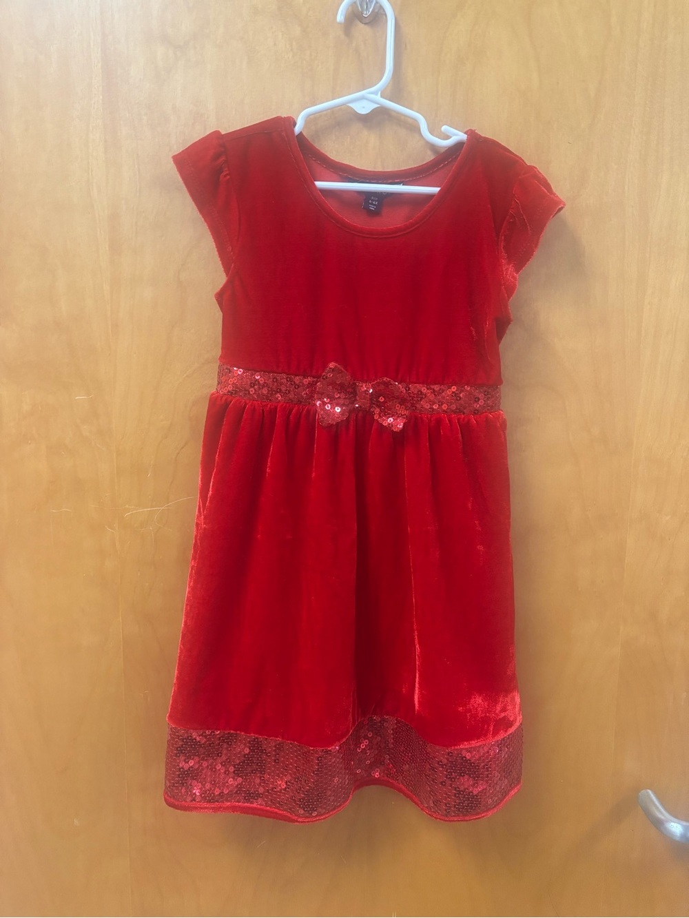 George Red Velvet Sequin Bow Holiday Dress